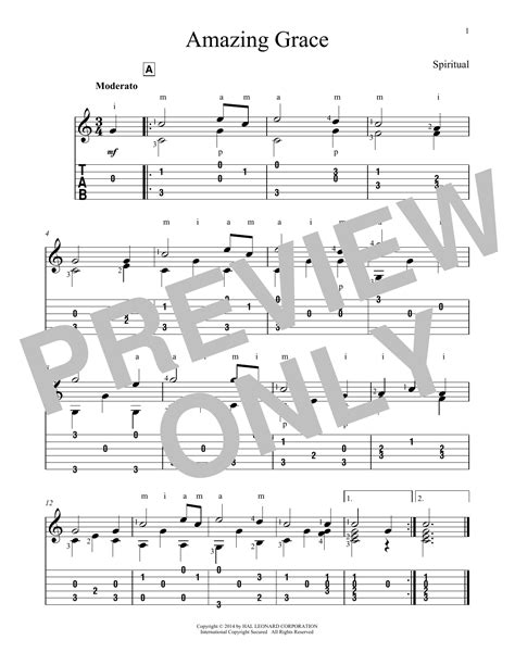 Amazing Grace Guitar Tab by Traditional (Guitar Tab – 170213)