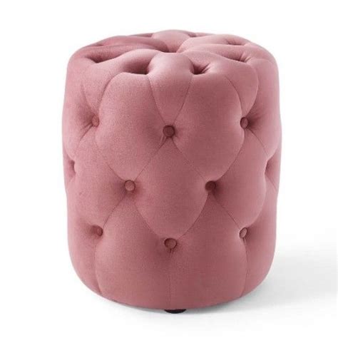 Blush Dusty Pink Velvet Totally Tufted Round Ottoman Footstool | Round tufted ottoman, Pink ...