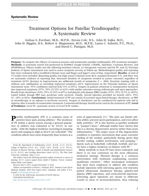 (PDF) Treatment Options for Patellar Tendinopathy: A Systematic Review