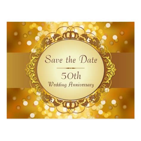 Gold Bokeh Save the Date 50th Anniversary Postcard | Zazzle