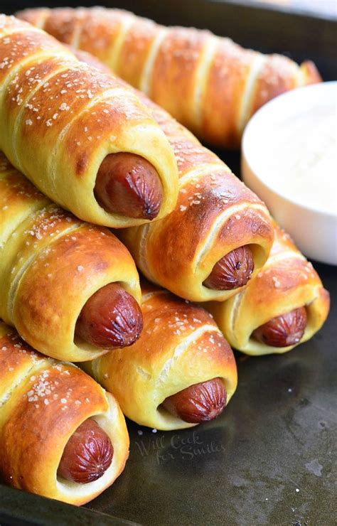 Homemade Dijon Pretzel Wrapped Hot Dogs with Maple Dijon Dipping Sauce - Will Cook For Smiles