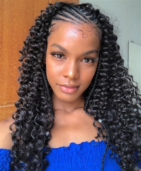 Natural Hairstyle with Cornrows and Twist Out Curls Two Cornrow Braids, Half Cornrows, Cornrow ...