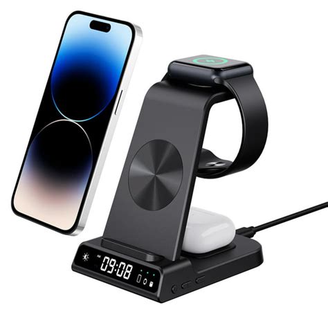 Charging Station for Apple, Wireless Charger 4 in 1 with Digital Clock ...