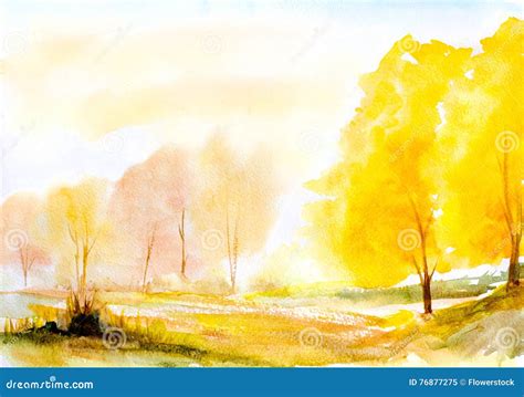 Autumn yellow trees stock illustration. Illustration of orange - 76877275