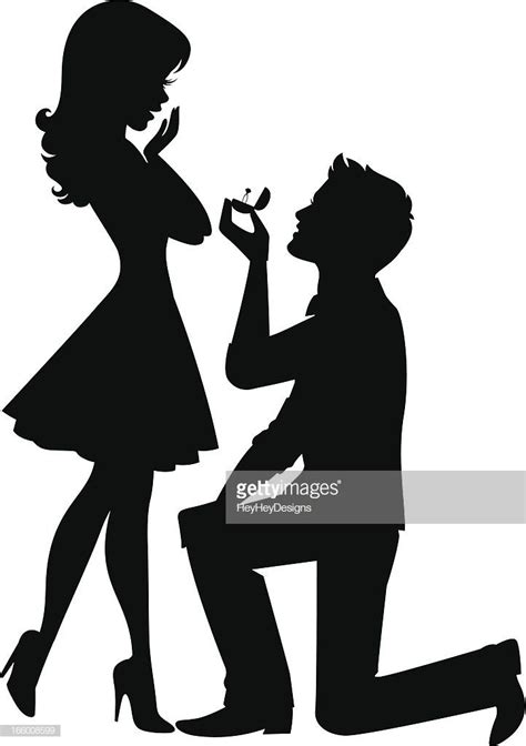 A man proposing to a woman. Images are solid shapes and man and woman ...