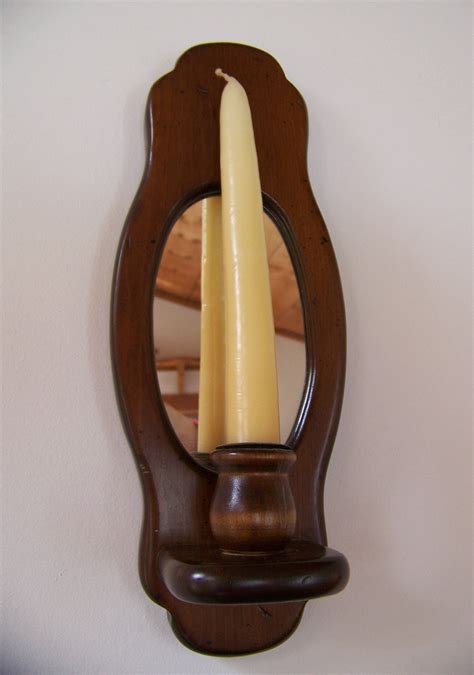 Vintage Wooden Wall Candle Holder with Mirror.Candle Wall