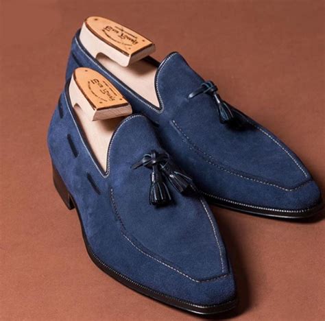 Men's Bespoke Blue Tussle Suede Shoes, Bespoke Dress Formal Shoes ...