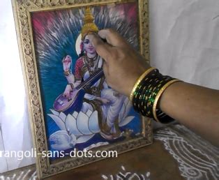 Saraswati Puja at home Pooja decoration | Kolam by Sudha Balaji