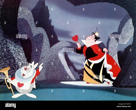 WHITE RABBIT, QUEEN OF HEARTS, ALICE IN WONDERLAND, 1951 Stock Photo ...