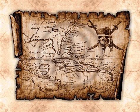 Pirates Art Map of Caribbean Old Parchment, Old Map Pirate of Caribbean ...