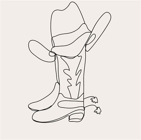 Minimalist Cowboy Boots Line art, Western Country Hat ,Simple Sketch, Texas Outline Drawing ...