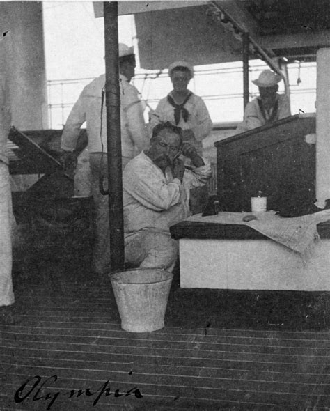 Crew of USS Olympia (C-5) shaving, c.1898-99