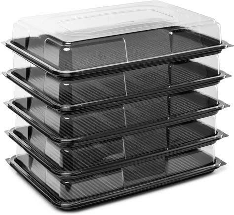 15 x Large Black Base Sandwich Platters with Lids (450mm x 310mm x 75 ...