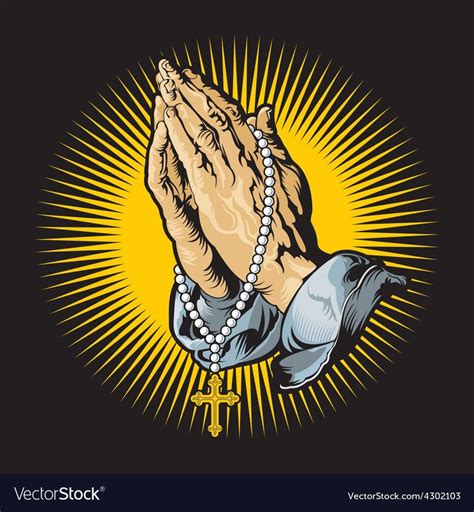 Praying hands with rosary and shining. Download a Free Preview or High Quality Adobe Illustrator ...