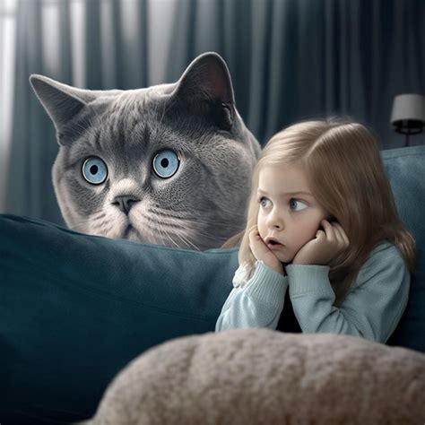 Premium AI Image | There is a little girl sitting on a couch with a cat behind her generative ai