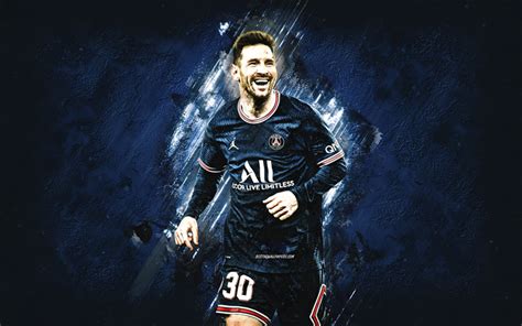 Download wallpapers Lionel Messi, PSG, blue stone background, Paris ...