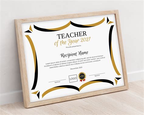 Teacher of the Year EDITABLE Certificate Template Printable - Etsy