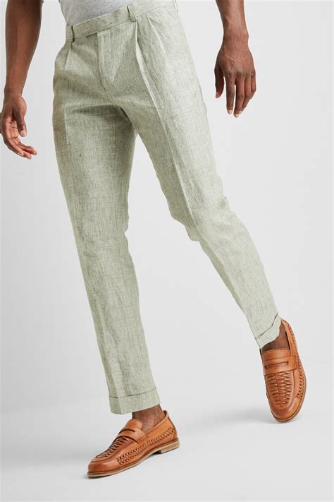 Moss London Premium Slim Fit Sage Linen Pants