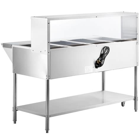 Avantco STE-4SGA Four Pan Open Well Electric Steam Table with Undershelf, Overshelf, and Sneeze ...