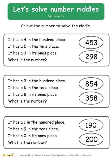 Free Print Math Riddle Worksheets