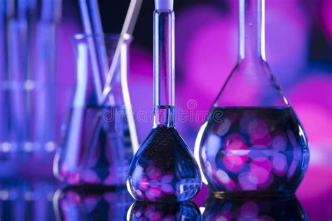 Science Experiment Concept Background - Laboratory. Stock Image - Image of beakers, blurred ...