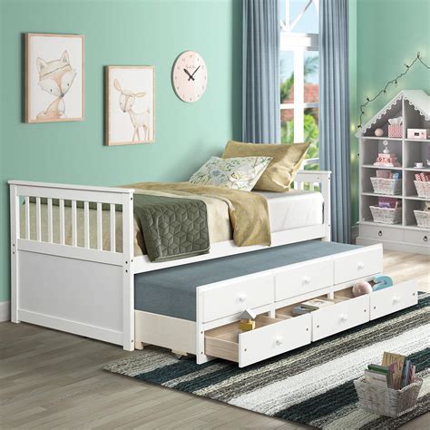 Buy Twin Captain's Bed, Twin Daybed with Trundle and 3 Storage Drawers ...