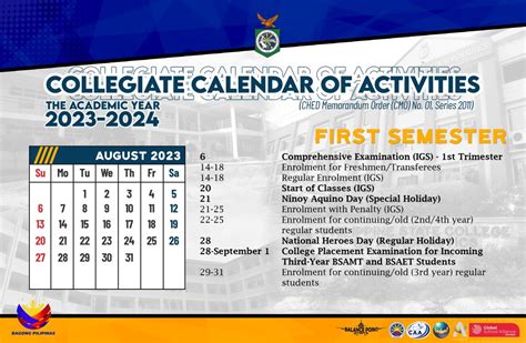 Collegiate Calendar of Activities A.Y. 2023-2024 - Philippine State College of Aeronautics