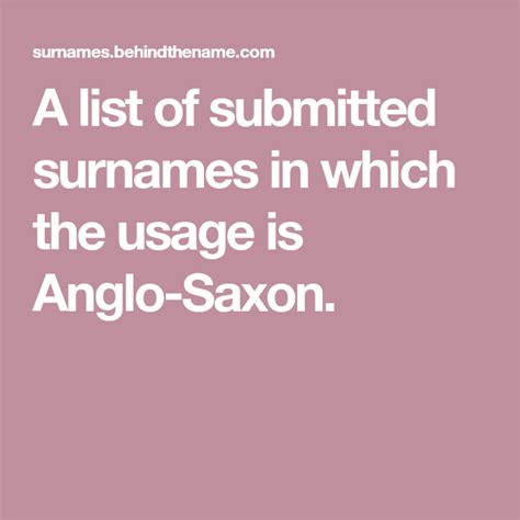 Anglo-Saxon Submitted Surnames