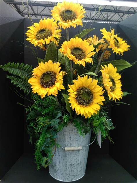 Galvanized bucket and sunflower arrangement by Teresa in our Voorhees, NJ store - Visit y ...