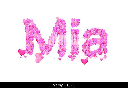 Mia female name set with hearts type design Stock Photo - Alamy