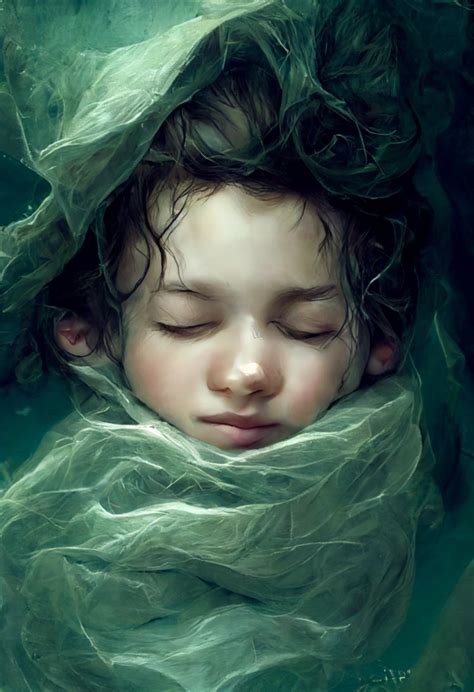 portrait of sleeping child's face with wet messy hair | Midjourney | OpenArt