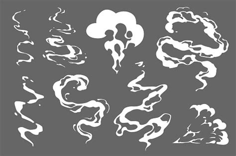 Vector Smoke Set Special Effects Template Cartoon Steam Clouds Puff Mist Fog Watery Vapour Or ...