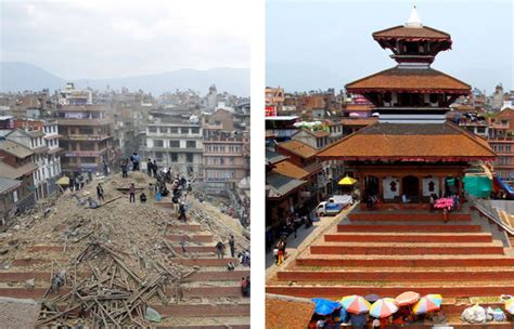 Before and after photos of the quake in Nepal