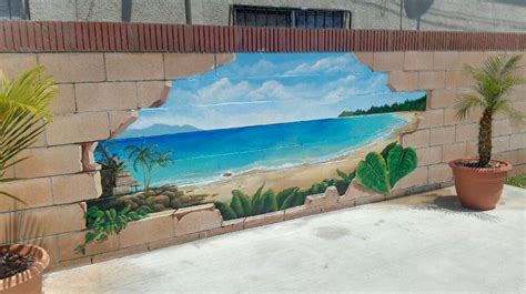 Tropical Beach Mural on Cinder Block Wall