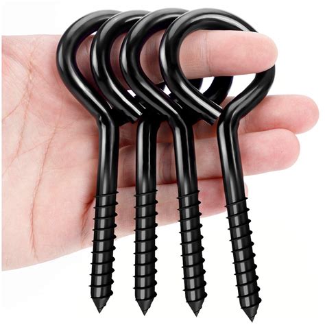 Buy ZAUGONTW 5 Inch Eye Bolts Screw in Hooks Stainless Steel, 4 Pcs Black Large Screw Eye Hooks ...