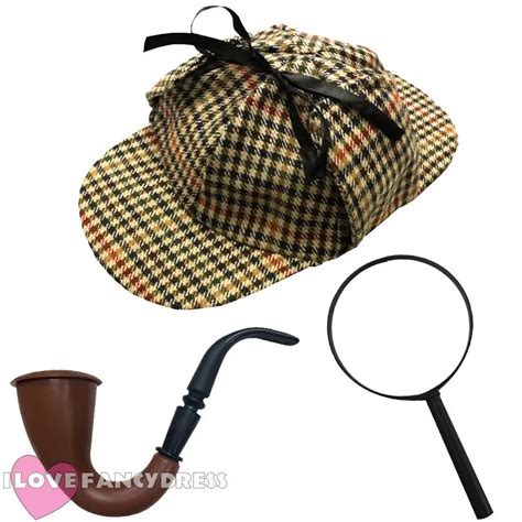 SHERLOCK HOLMES HAT DETECTIVE DEERSTALKER NEWSBOY HAT VINTAGE BROWN ...