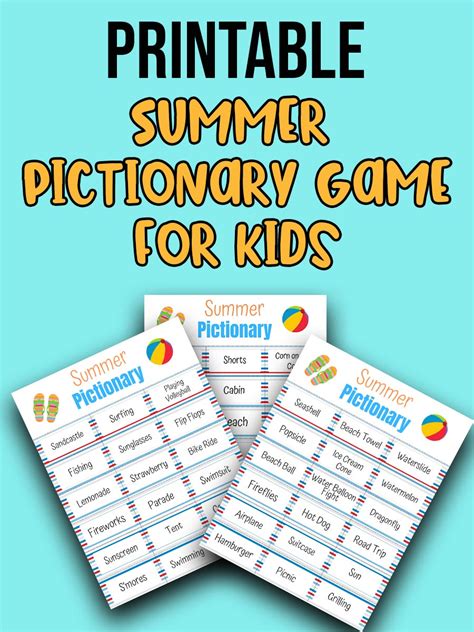 Summer Pictionary Words for Kids - Free Printable Game