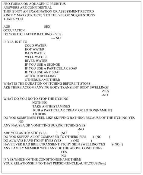 Aquagenic pruritus questionnaire | Download Scientific Diagram