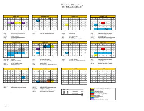 Manatee County School District Calendar 2024-2025 in PDF