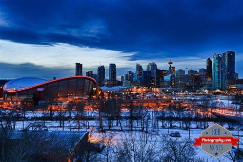 Calgary Skyline evening night skyline HDR winter sky chinook cloud famous saddledome NHL Arena ...