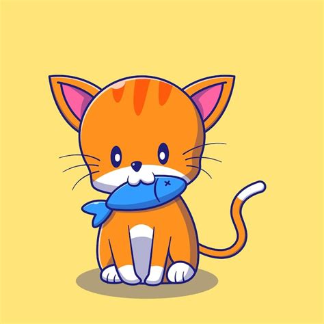 Premium Vector | Cute cat eating fish illustration. cat mascot cartoon ...