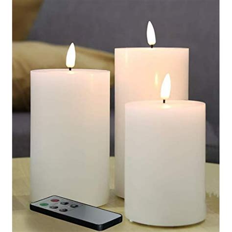 Eywamage 3 Pack White Flameless Pillar Candles with Remote D 3" H 4" 5 ...
