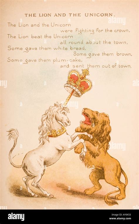 Nursery rhyme and illustration of The Lion and the Unicorn, from Old ...