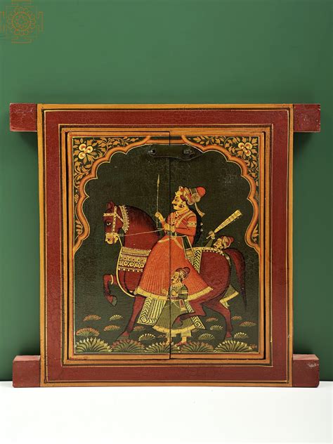 13" Hand Painted King of Jodhpur Painting Jharokha (Window) | Handmade | Exotic India Art