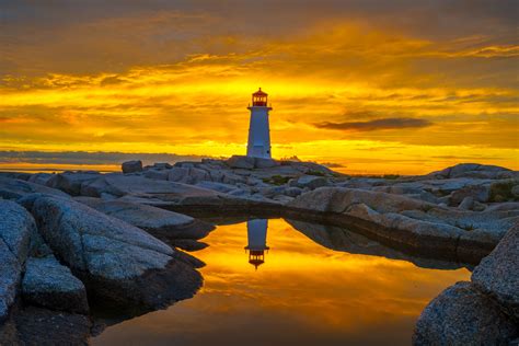 Peggy's Cove Lighthouse Reflection At Sunset Fine Art Photo | Photos by Joseph C. Filer