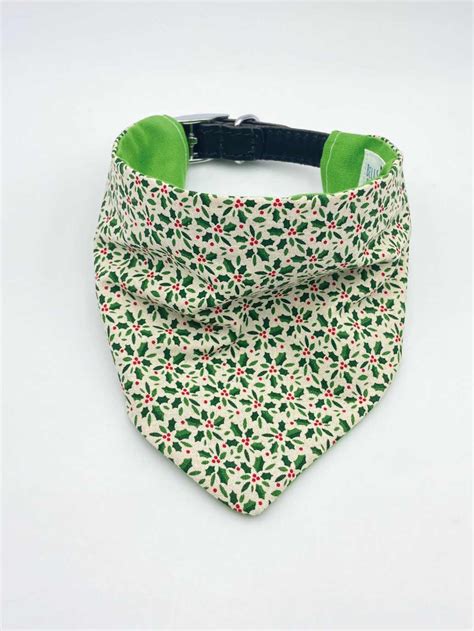 Cream Fabric Dog Bandana with Holly Design – Bells & Whiskers Fabric Collars, Leads, Harnesses ...