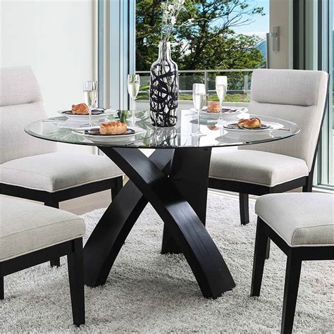 Furniture of America Andy Modern Glass 5-Piece Round Top Dining Set in Black | Cymax Business