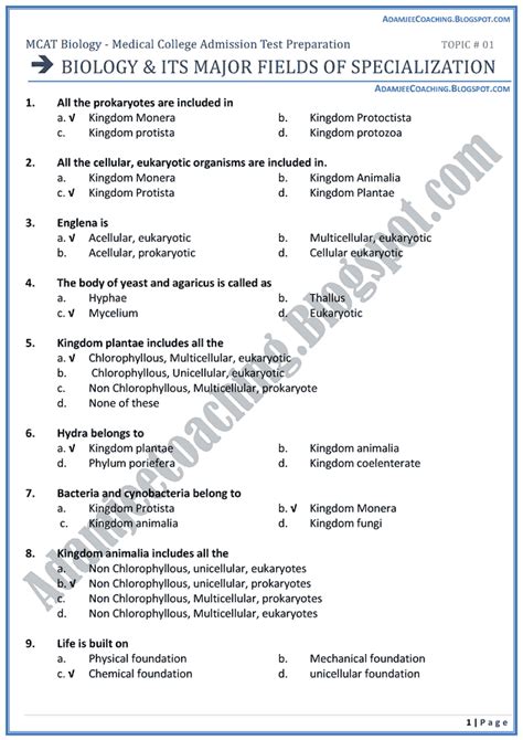 Adamjee Coaching: MCAT Biology - [Biology and Its Major Fields of ...