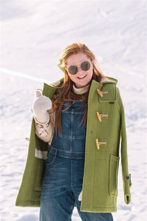 Winter Outfit: Denim Overalls and Green Coat