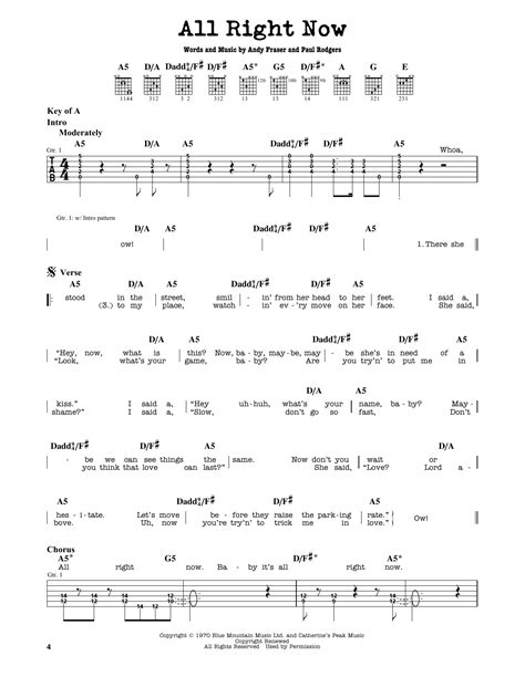 All Right Now by Free - Guitar Lead Sheet - Guitar Instructor